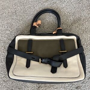 Reed Krakoff Black, Cream, and Olive Top Handle Bag